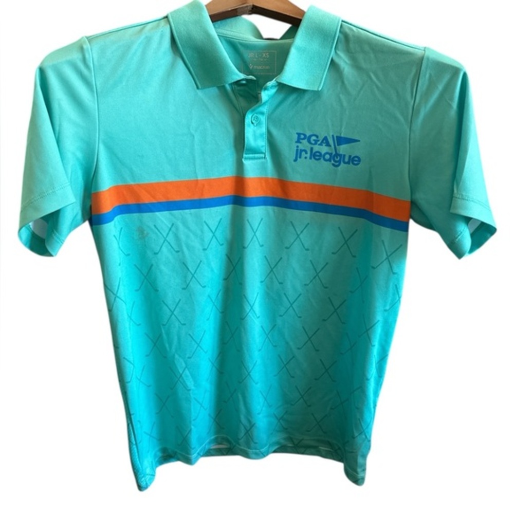 PGA Jr. League JR Large or Adult XS Teal Blue Golf Short Sleeve Polo Shirt Top